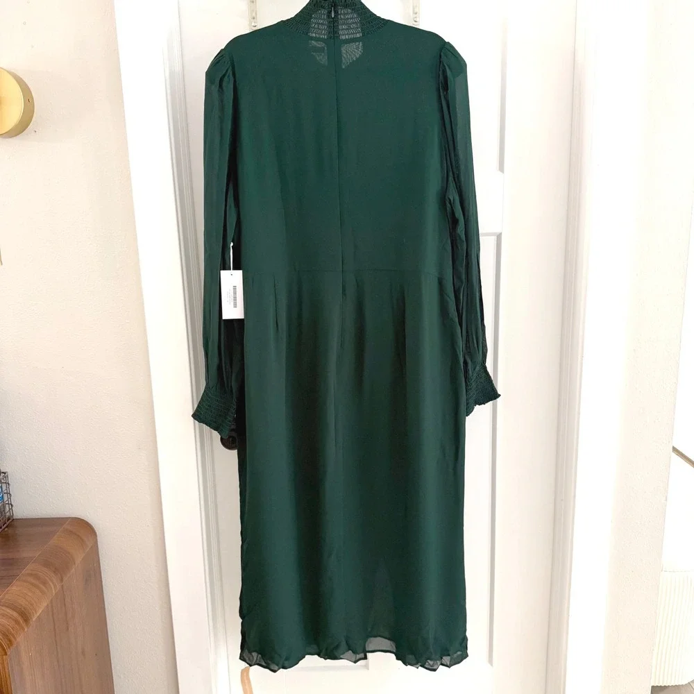 Reformation Aude High Neck Midi Dress Forest Green Sleeve Womens 18 NWT Classy - Picture 5 of 7